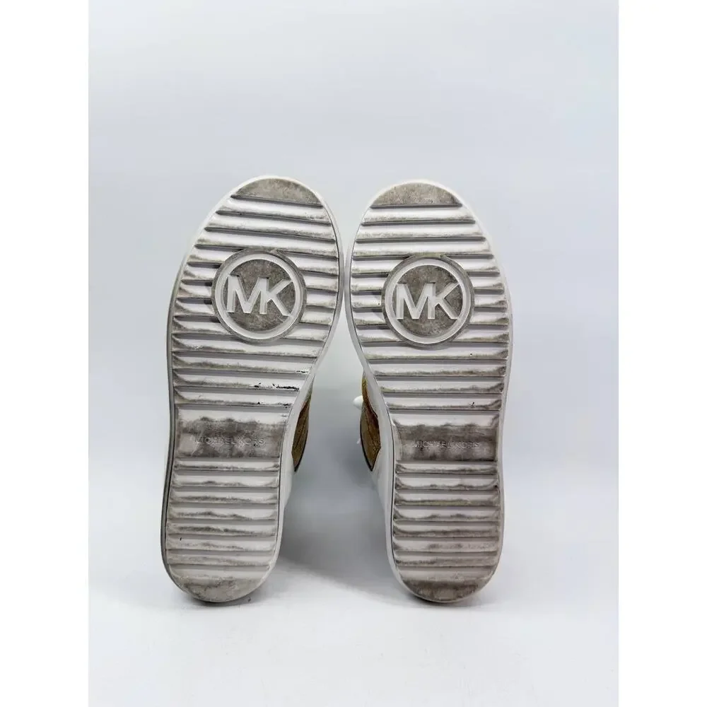 Michael Kors Sneakers White Gold Logo Lace Up Women's Size 11M Leather